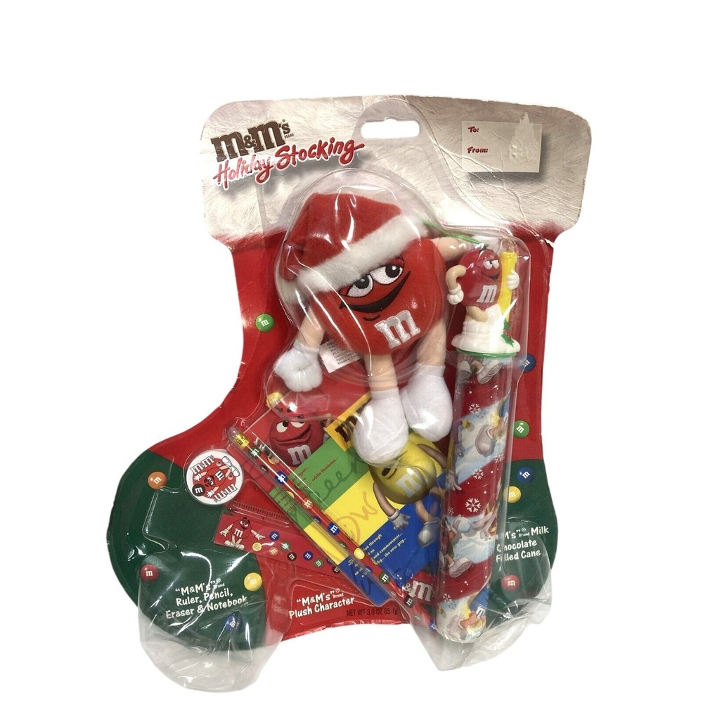 Vtg Holiday M&M Stocking 2001‎ Ruler Pencil Eraser Notebook Plush Candy Cane